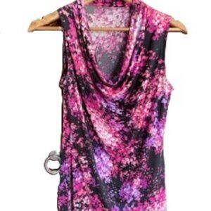 Worthington Black/Pink Sleeveless Cowl Neck Top, Size Small